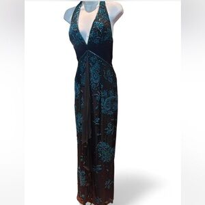 Sean Collection Black and Blue Halter Dress